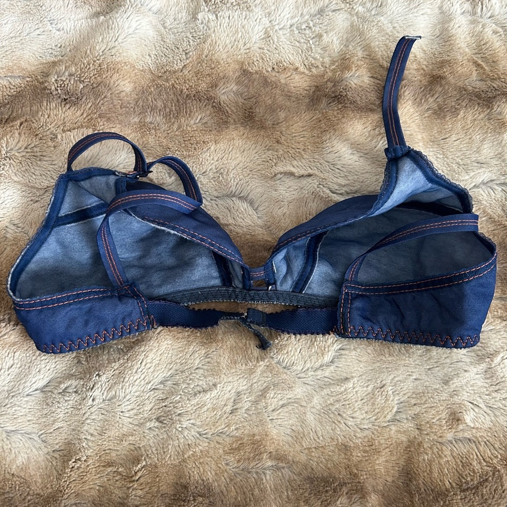 Vintage 70s Warners Blue & Orange Stitchibg Bra XS - Picture 3 of 4